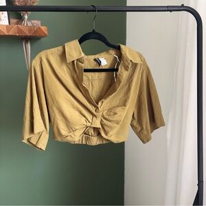 Olive green Knotted Crop Top